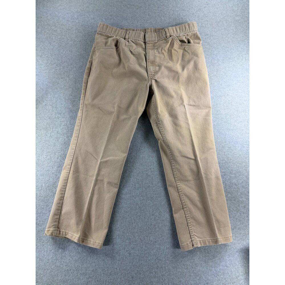 Men's Khaki Stretch Pants 38x29 Beige Straight Leg Casual Chinos